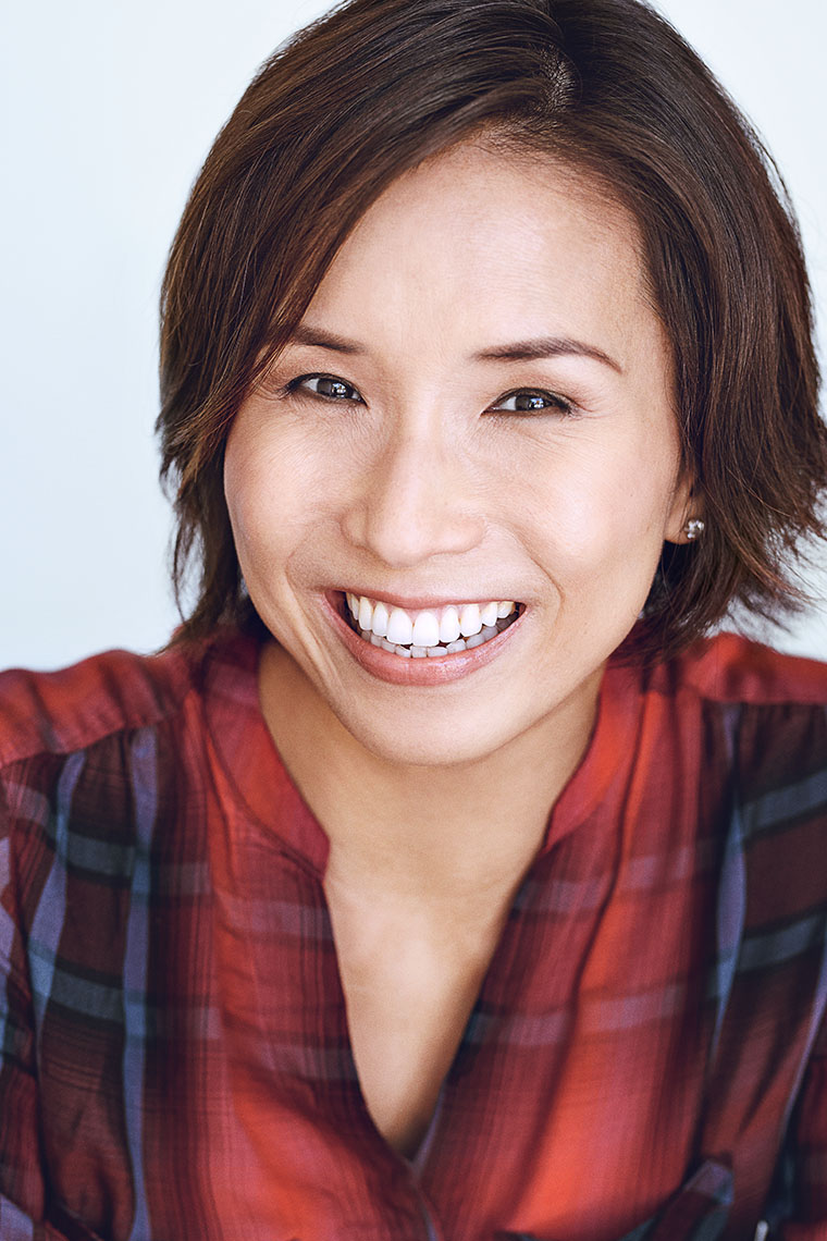 Actor Tora Kim in a bright and clean commercial headshots for auditions.
