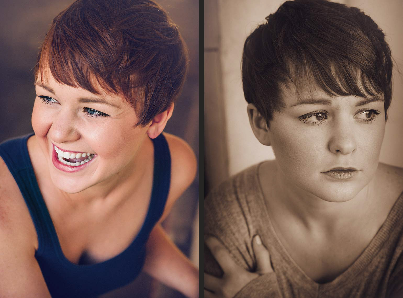 Contrasting emotions from actress Edie Hovey in photos by Brad Buckman. 